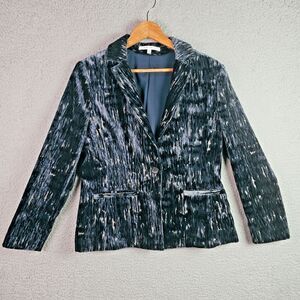 Donna Degnan Textured Woven Blazer Navy Black One Button Size 10